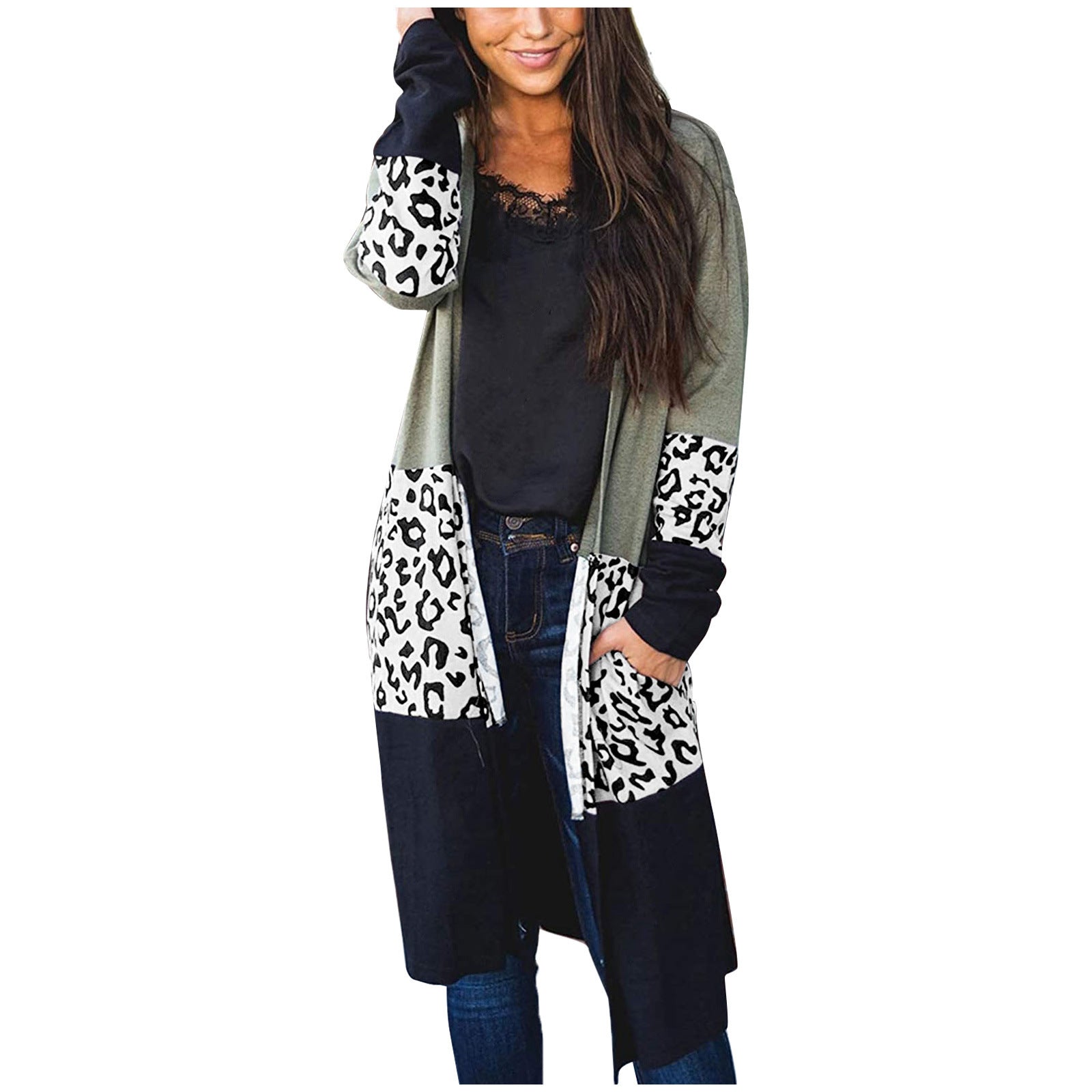 Leopard Print Long Sleeve Pocket Jacket