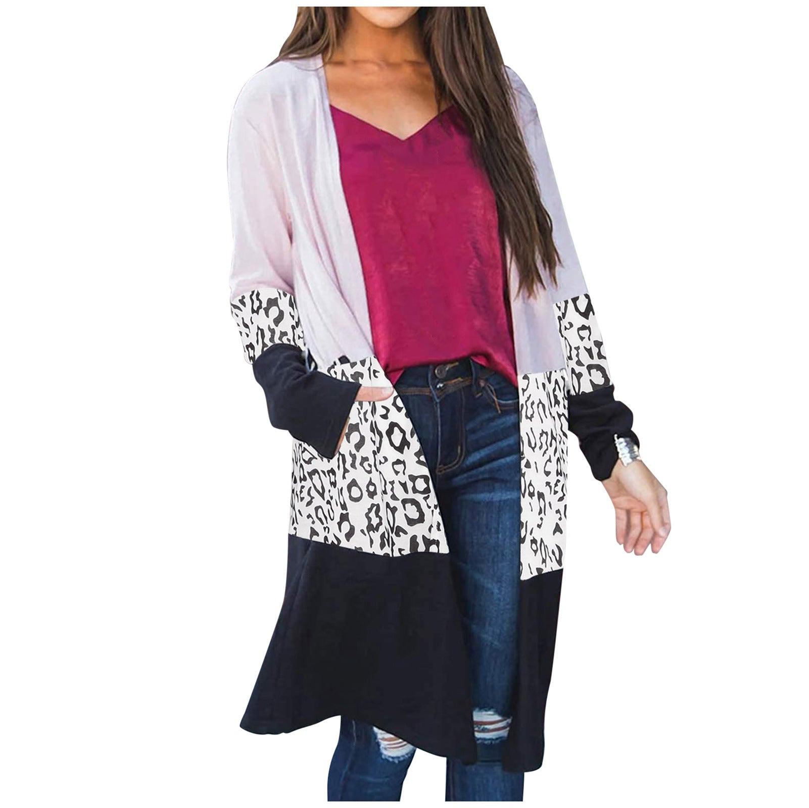 Leopard Print Long Sleeve Pocket Jacket