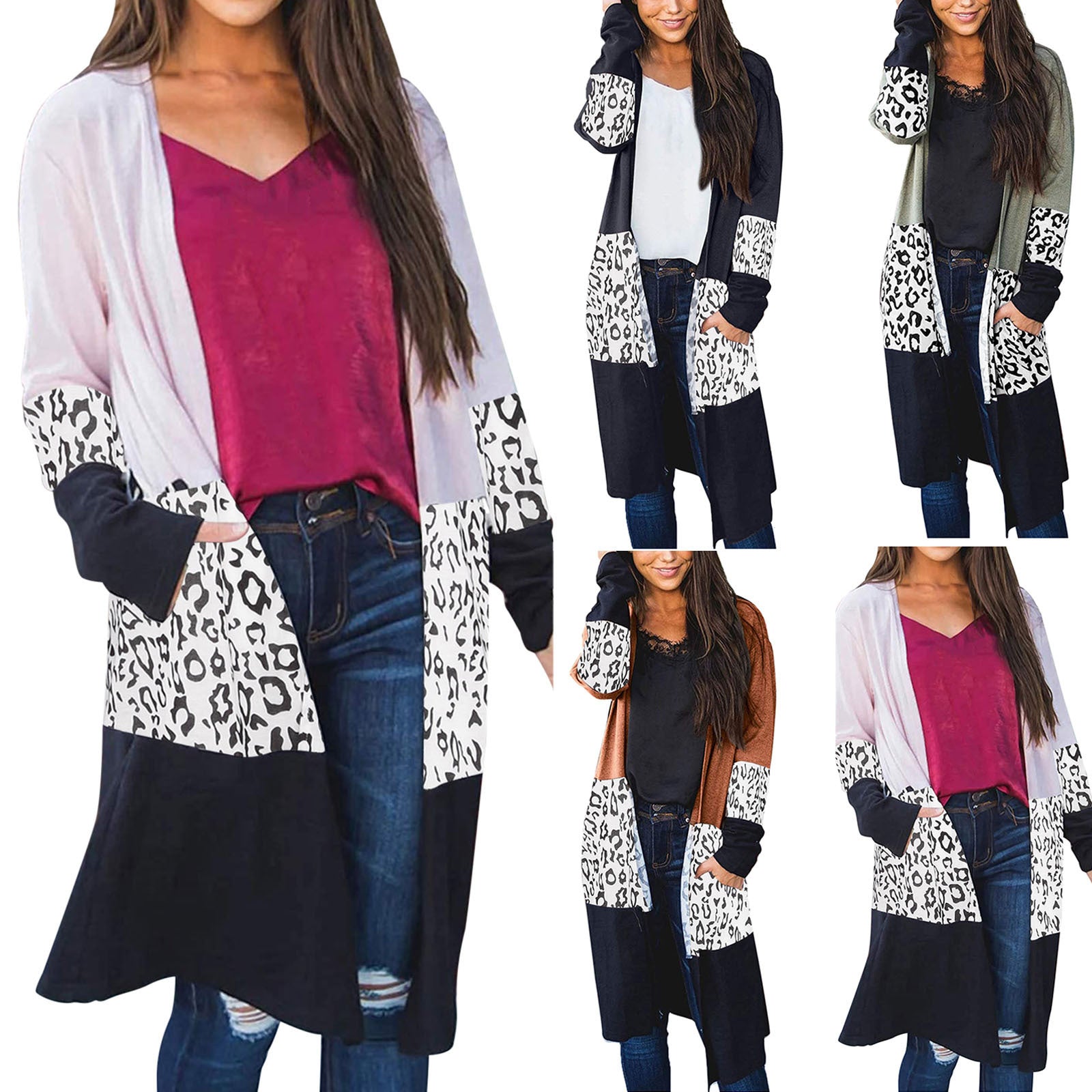 Leopard Print Long Sleeve Pocket Jacket