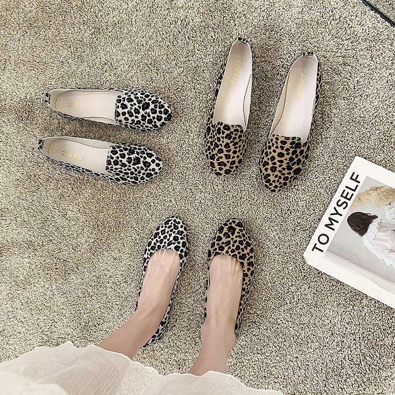 Kontrast Farbe Leopard Print Frauen einzelne Schuhe flache Schuhe
