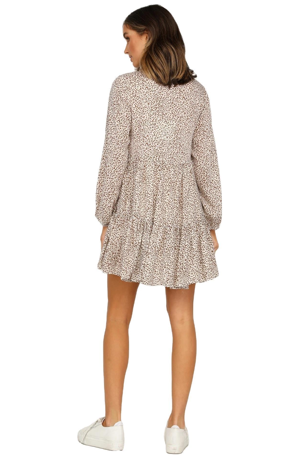 Leopard Print Long Sleeve Loose Dress