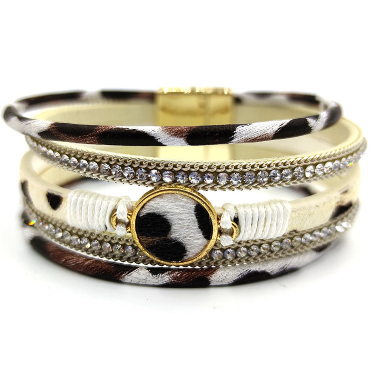 Tiermuster Magnetschnalle Leder Damenarmband Leopard Print Armband