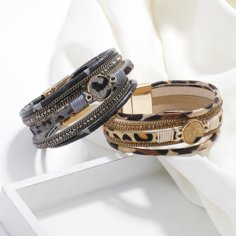 Tiermuster Magnetschnalle Leder Damenarmband Leopard Print Armband