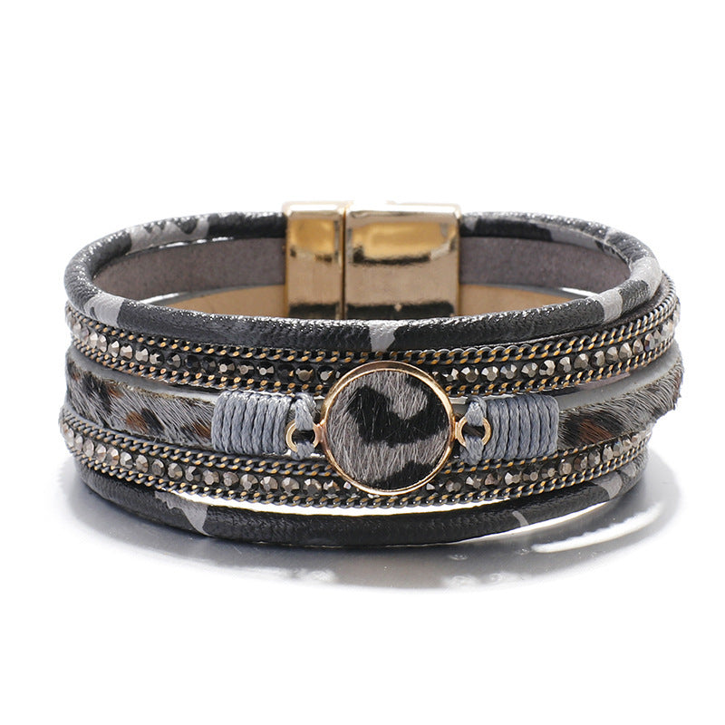 Tiermuster Magnetschnalle Leder Damenarmband Leopard Print Armband