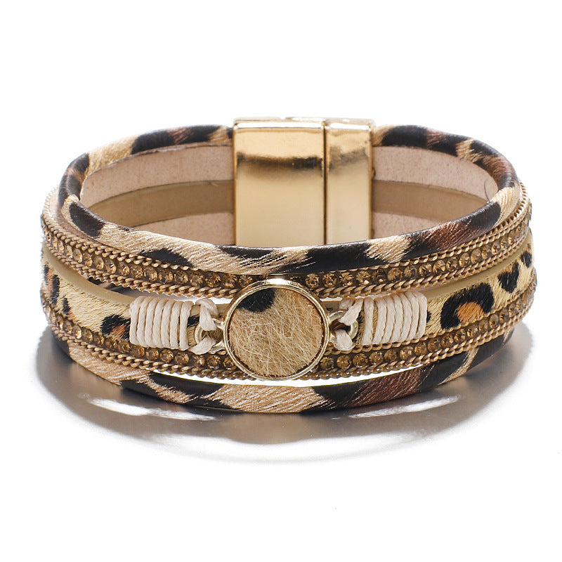 Tiermuster Magnetschnalle Leder Damenarmband Leopard Print Armband