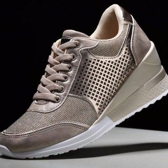 Summer New Style Large Lace Leopard Print High Slope Heel Casual Sports Shoes