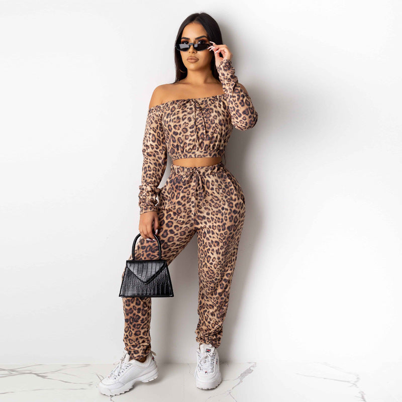 Sport Leopard Print Freizeitanzug