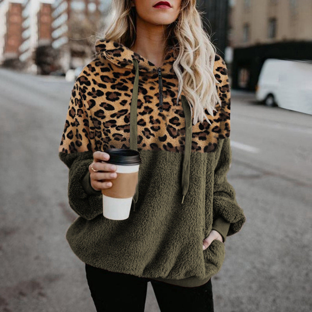 In Hot Sexy Female Leopard Zipper Pockets Coat Wool