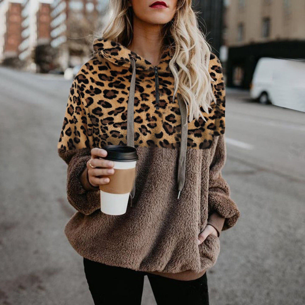 In Hot Sexy Female Leopard Zipper Pockets Coat Wool
