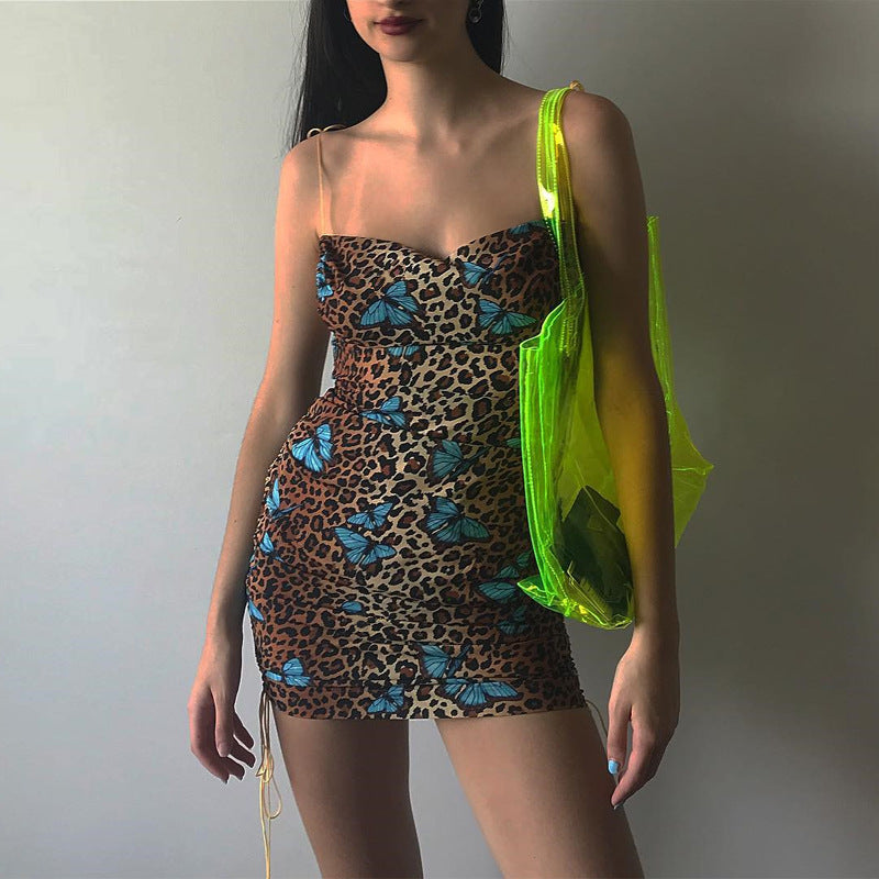 Schmetterling Leopard Print Schnürung Tube Top Rock Kleid
