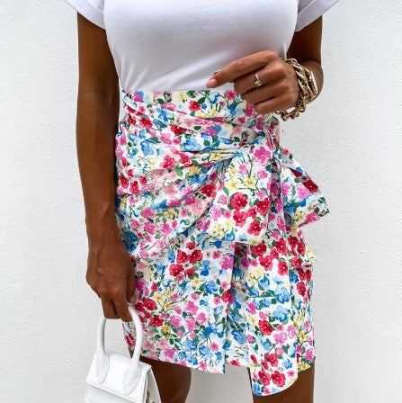 Summer Brown Printed Leopard Printed Hip Skirt Split Skirt