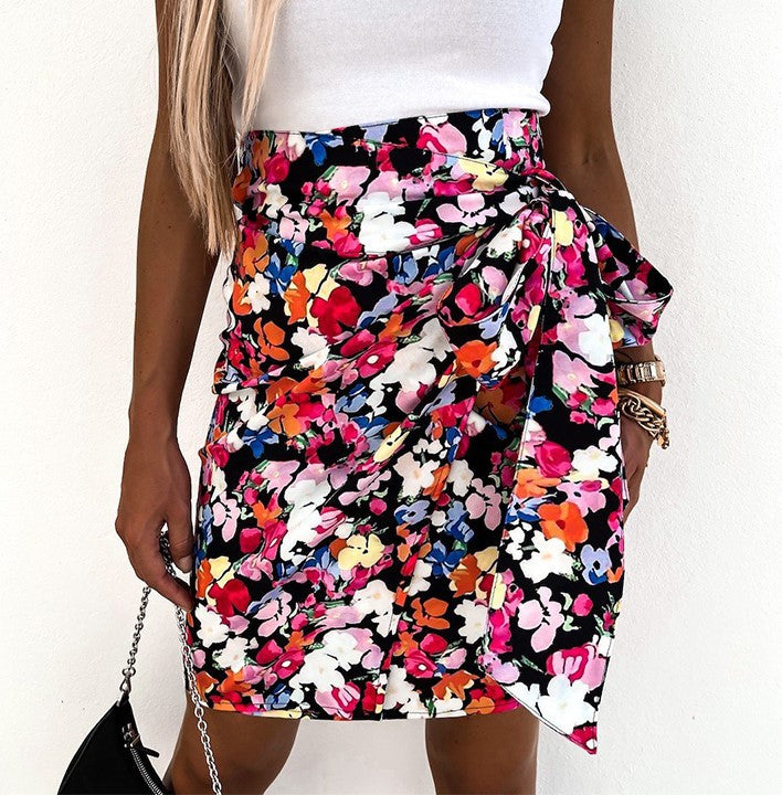 Summer Brown Printed Leopard Printed Hip Skirt Split Skirt