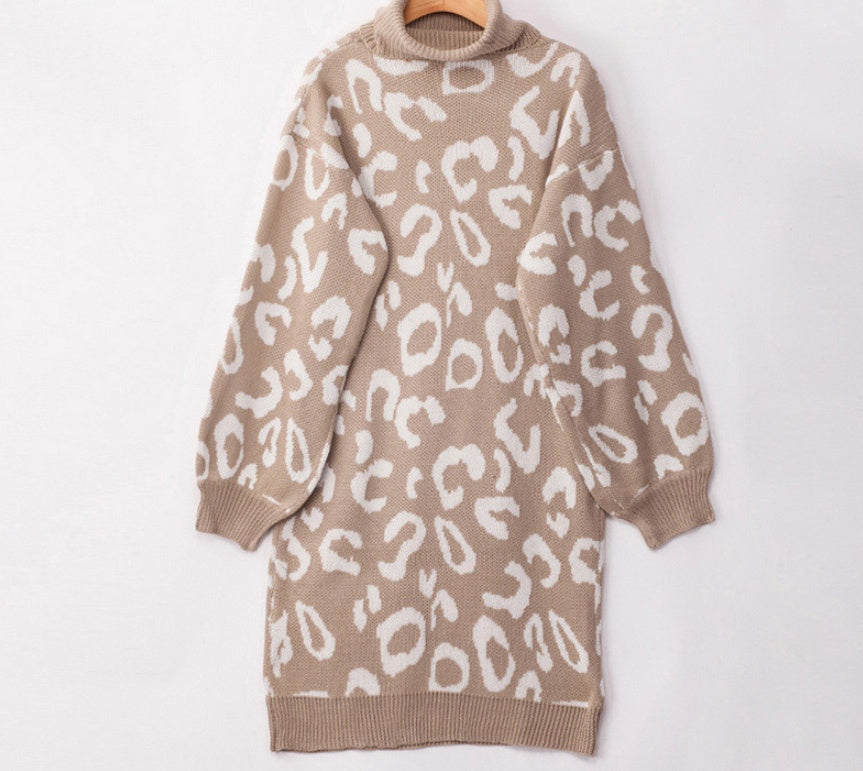 Hooded leopard-print loose sweater
