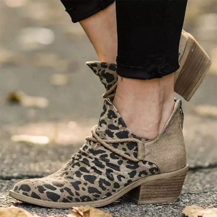Women's Autumn Winter Thick Heel Leopard Print Boots