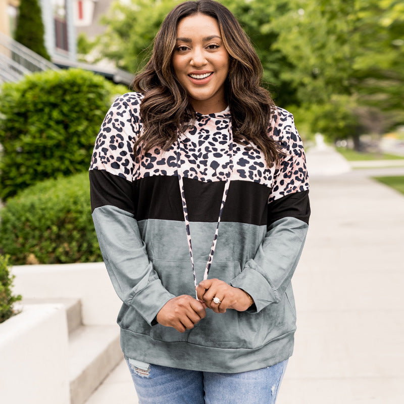 Autumn Leopard Print Leopard Print Contrast Color Casual Style Pullover Hooded Sweater Women