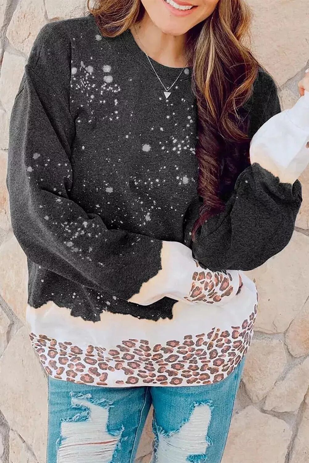European And American Leopard Print Loose Sweater Round Neck Fashion Top For Women