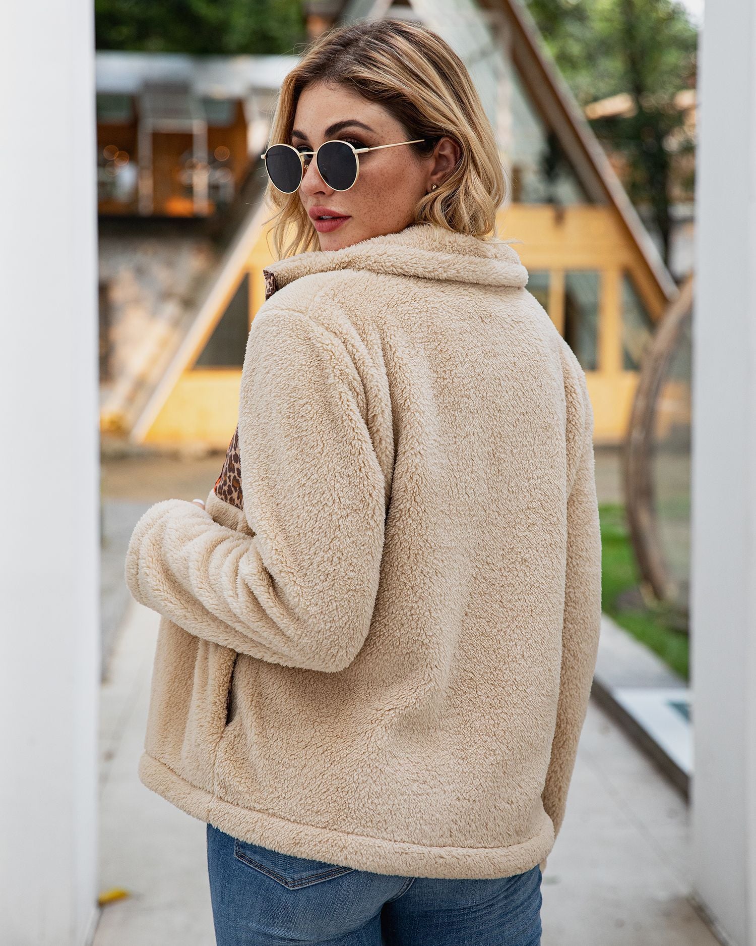 Leopard zipper plush coat