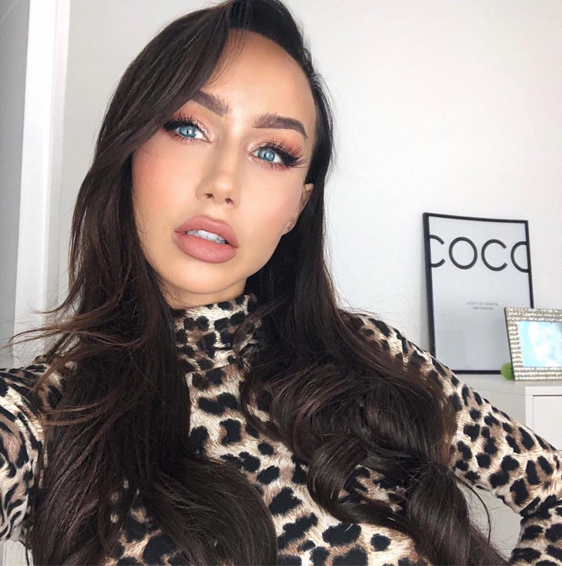 Sexy high collar leopard jumpsuit long-sleeved T-shirt female corset