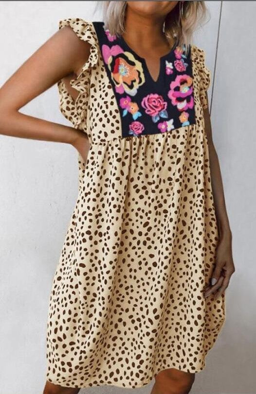 Kurzärmeliges Kleid mit Leopardenmuster für Frauen