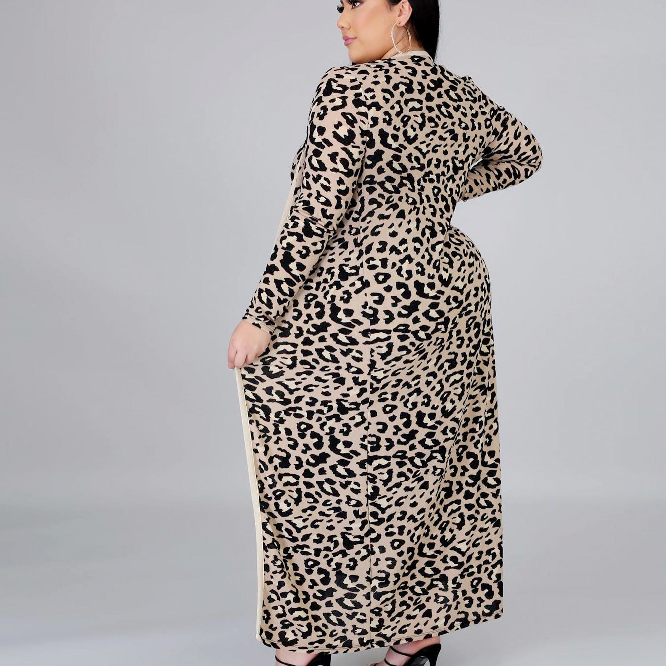 Lässiges Leopardenmuster Langarm-Jacke-Westen-Kleid