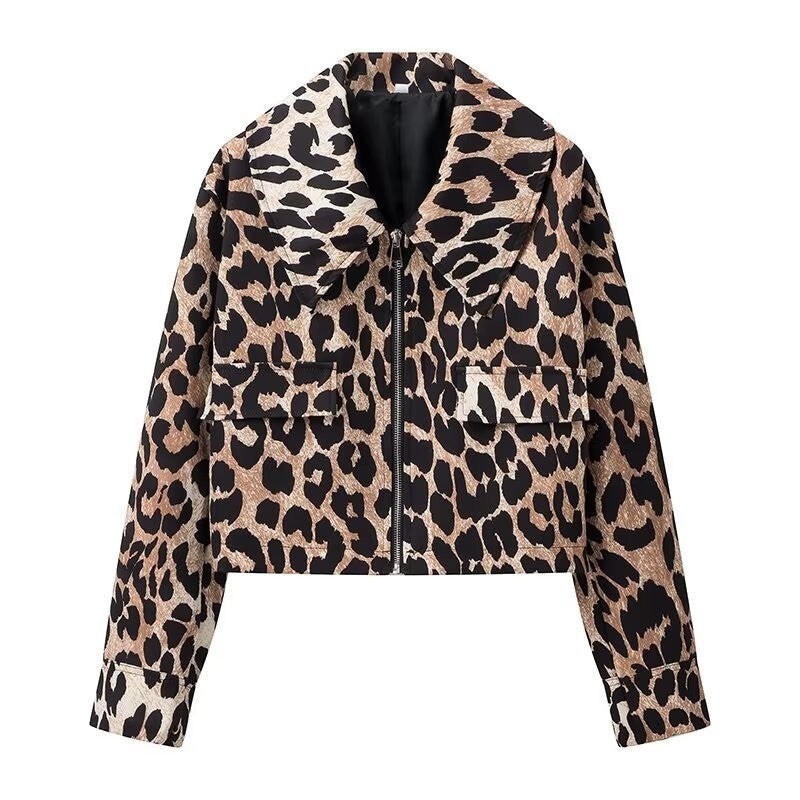 New Printed Fashion Loose Lamb Fur Leopard Coat