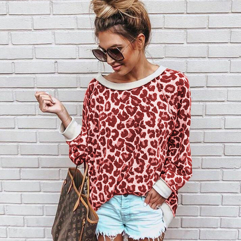 Autumn and winter printed leopard sweater loose shirt 5 colors