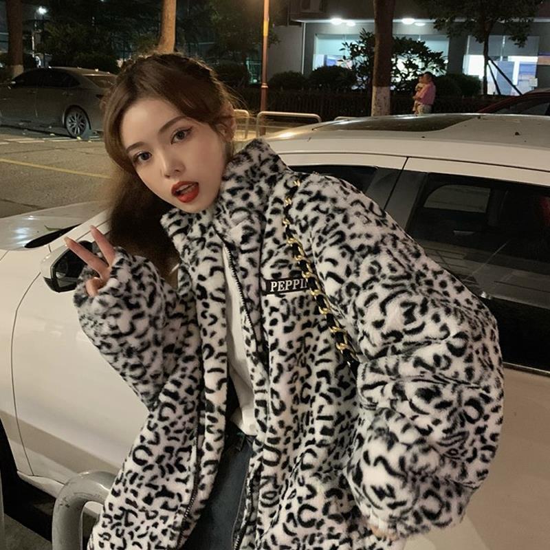 Retro Leopard Print Warm Casual Sweater Coat