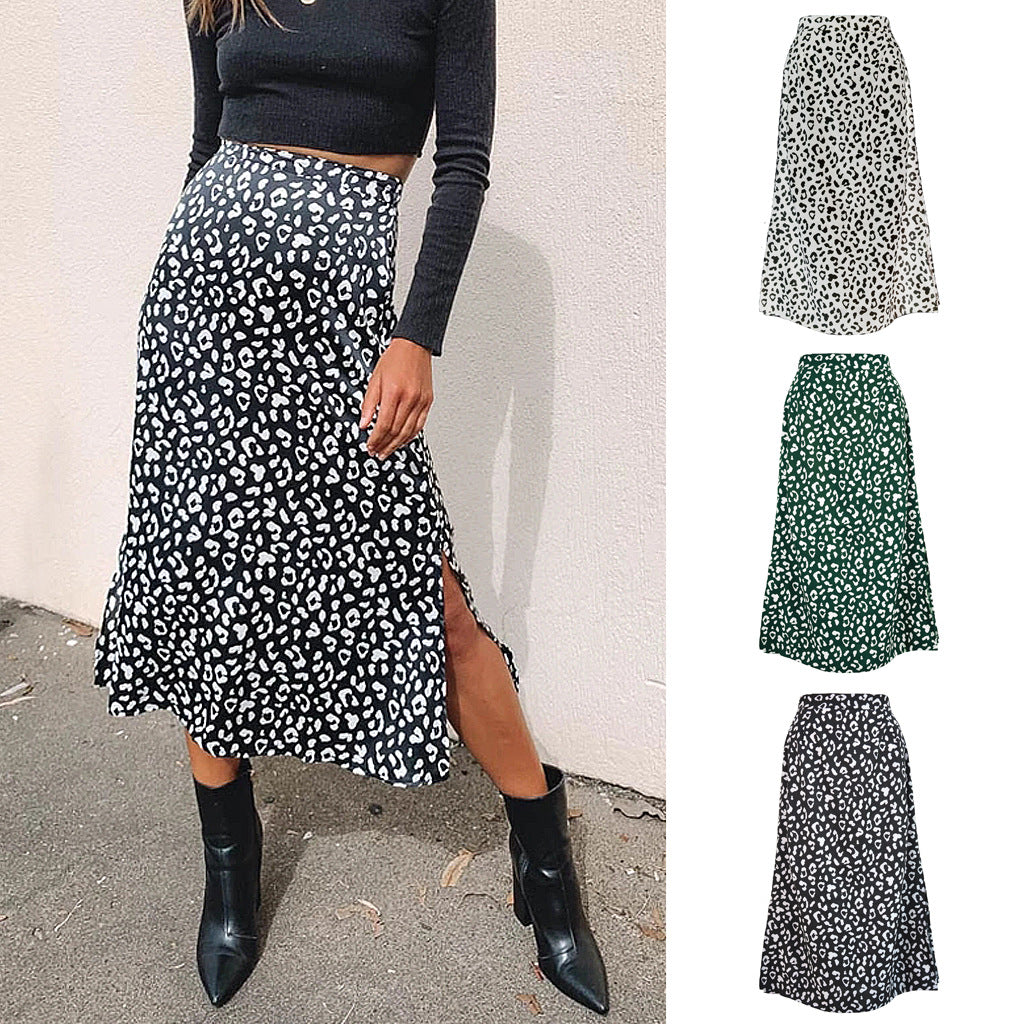 Leopard-print chiffon print split skirt