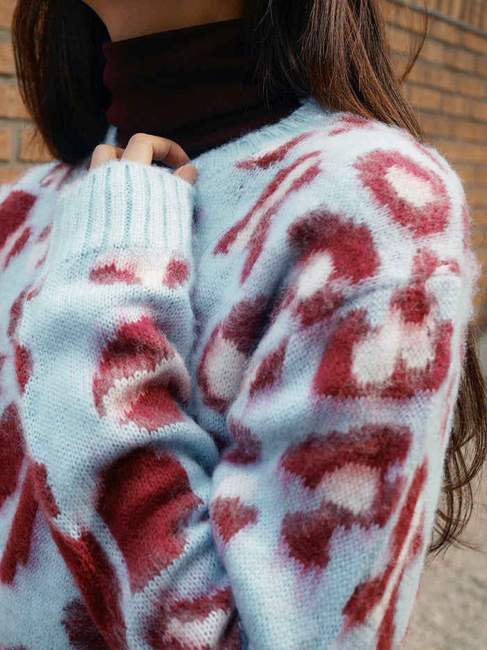 Refined Stylish And Versatile Warm Thick Leopard Print Pullover Sweater