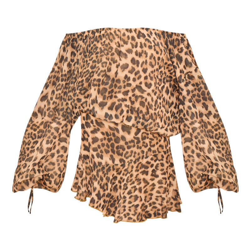 Women's Polyester Leopard-print One-shoulder Floating Dress