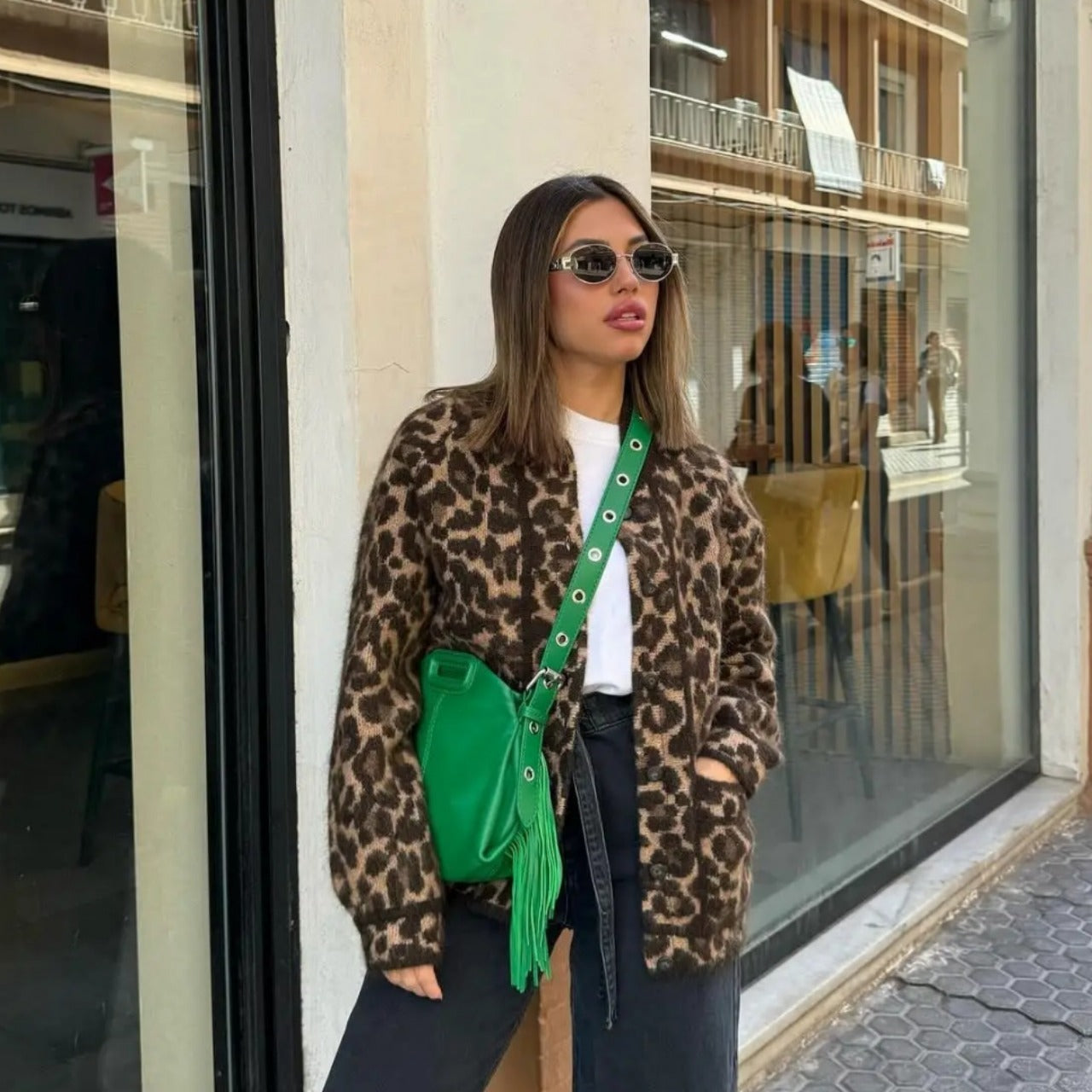 New Printed Fashion Loose Lamb Fur Leopard Coat