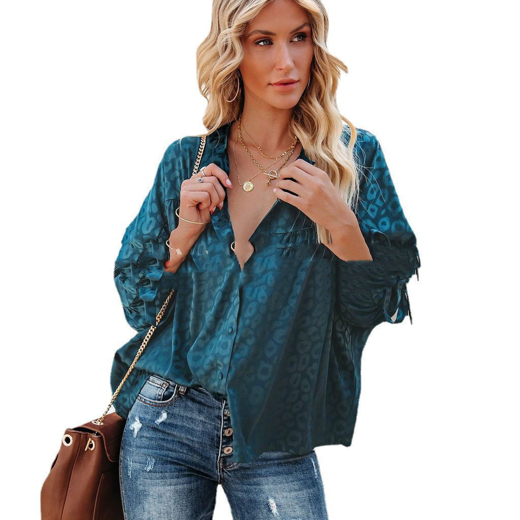Leopard Satin Shirt Fashion Loose Long Sleeve Elegant Urban Top
