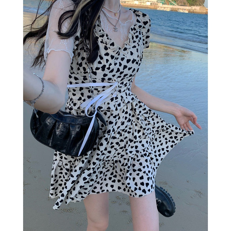 Women's Sweet Waist Small Hot Girl Love Leopard Print Sling Dress
