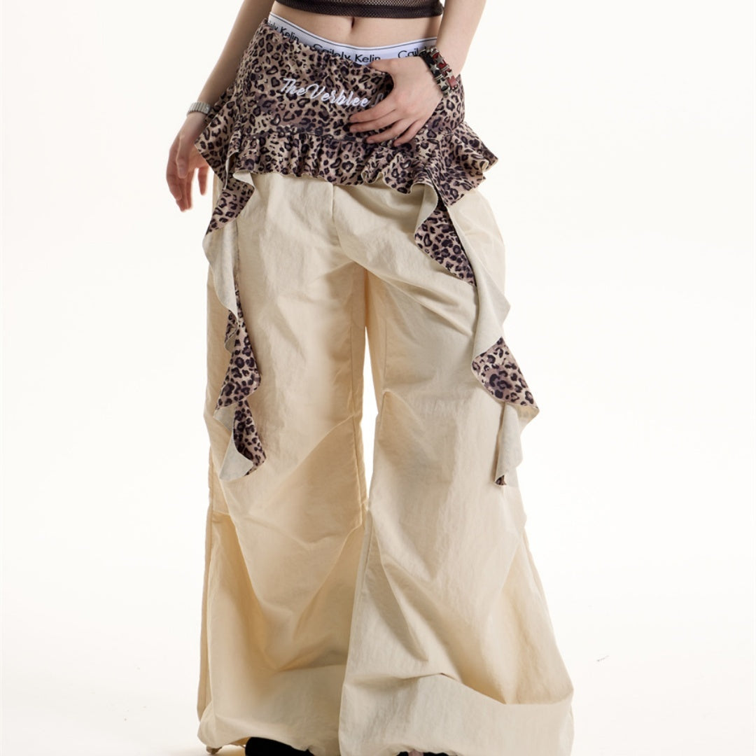 Women's American-style Leopard Print Fake Two-piece Casual Pants