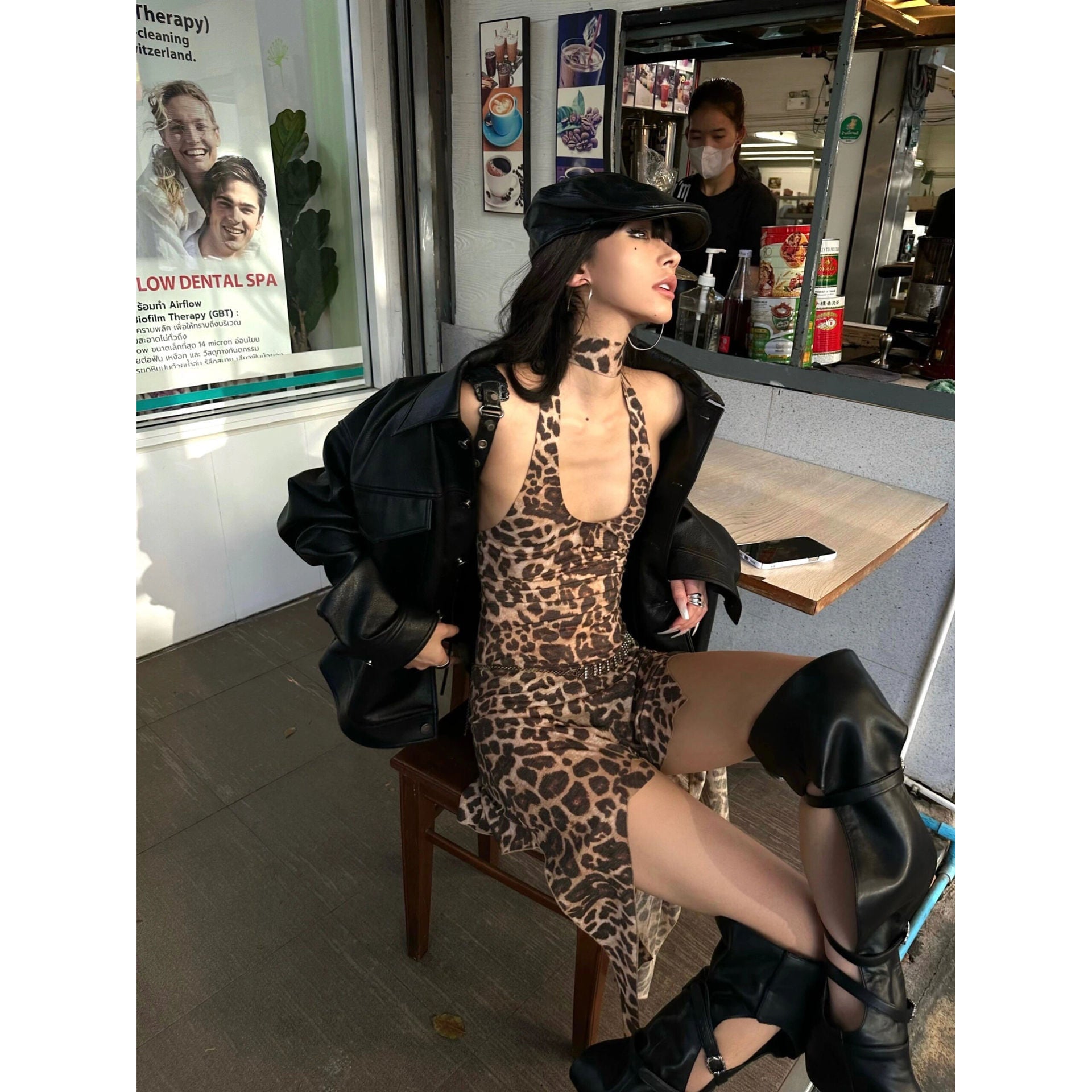 Leopard Print American Retro Millennium Hot Girl Kleid