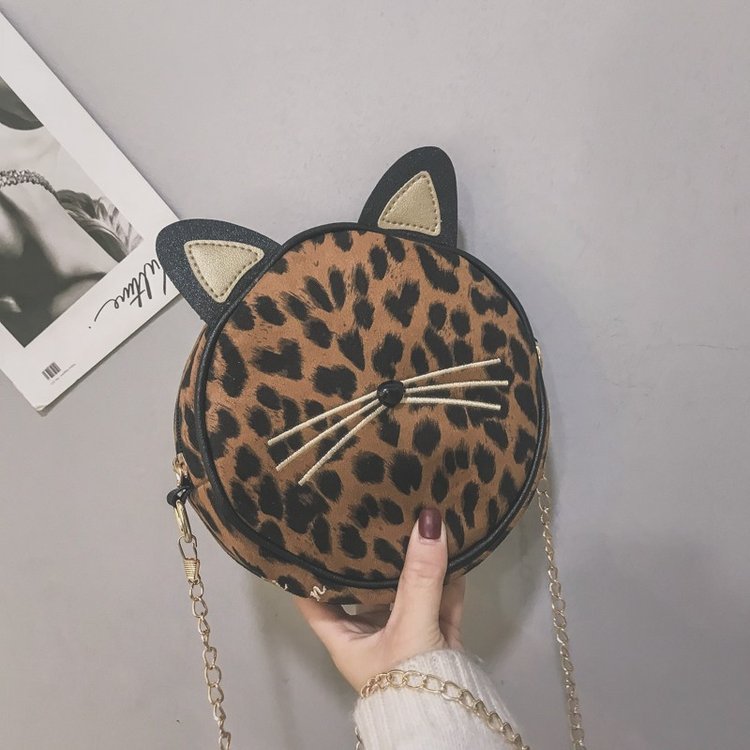 Chic leopard print small bag girl fall new fashion cute single shoulder bag Korean cross-body bag small round bag