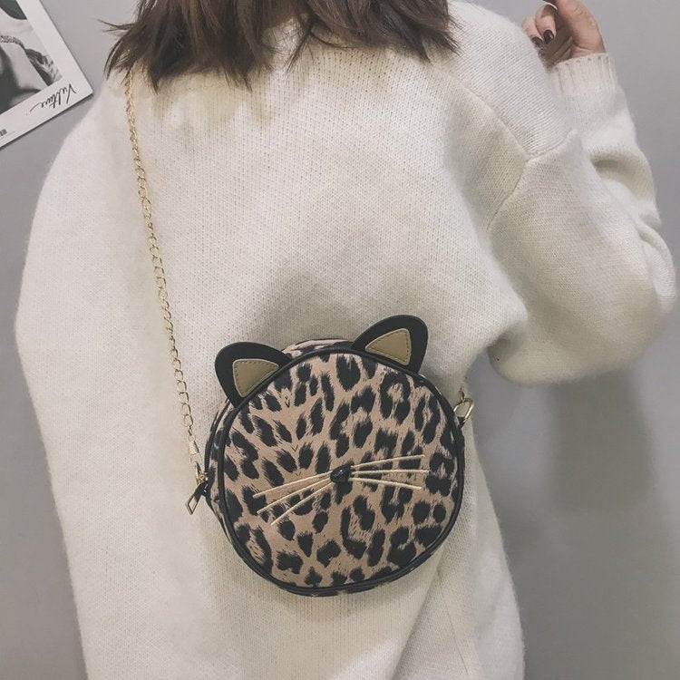 Chic leopard print small bag girl fall new fashion cute single shoulder bag Korean cross-body bag small round bag