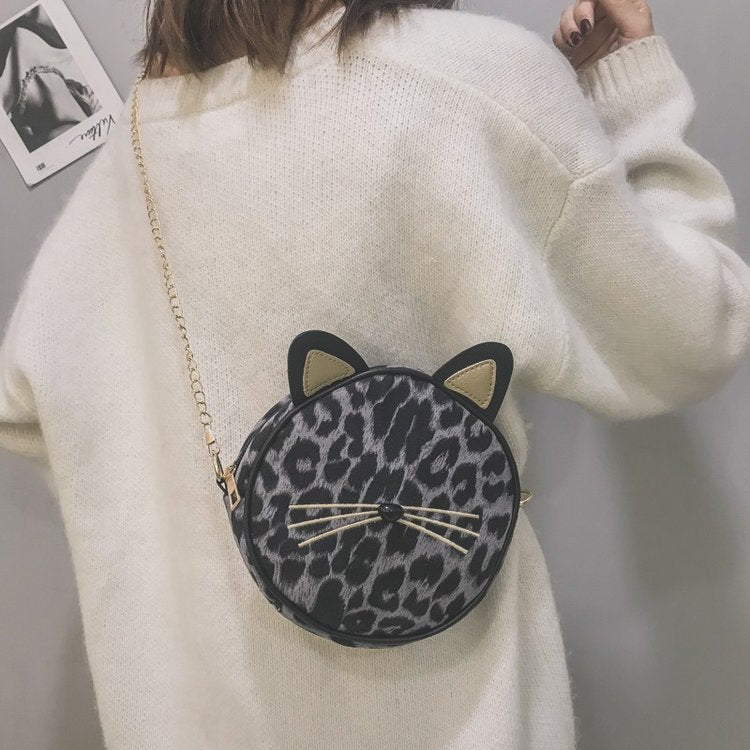 Chic leopard print small bag girl fall new fashion cute single shoulder bag Korean cross-body bag small round bag
