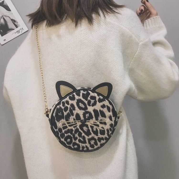 Chic leopard print small bag girl fall new fashion cute single shoulder bag Korean cross-body bag small round bag