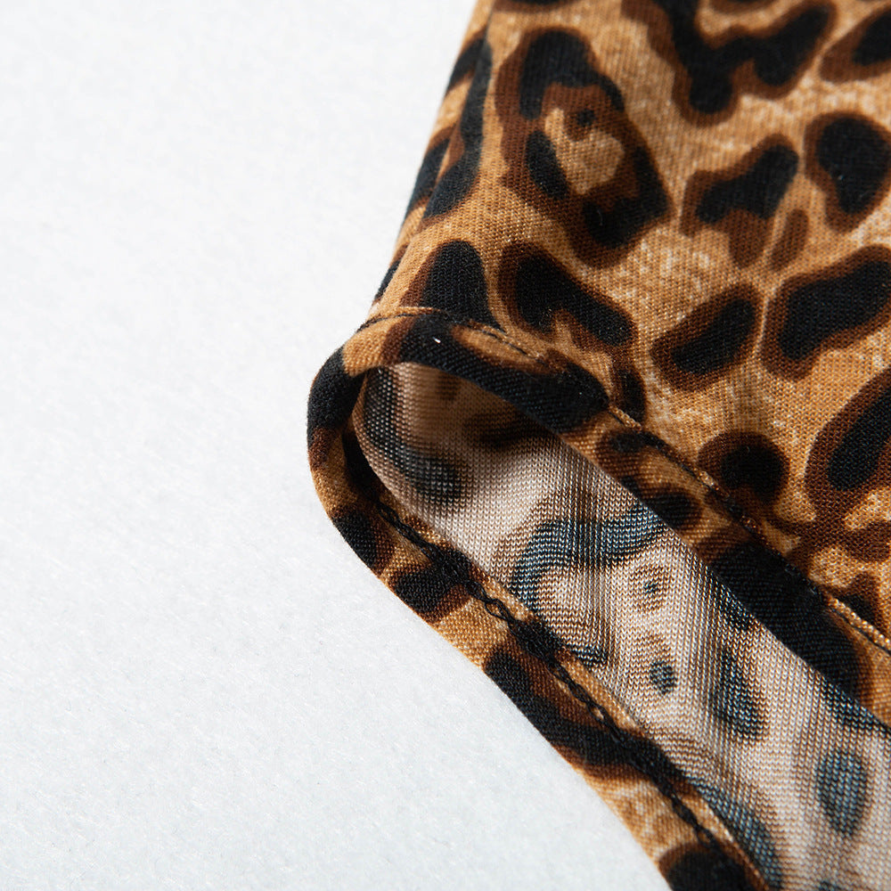 Leopard-print turtleneck sleeveless bodysuit top