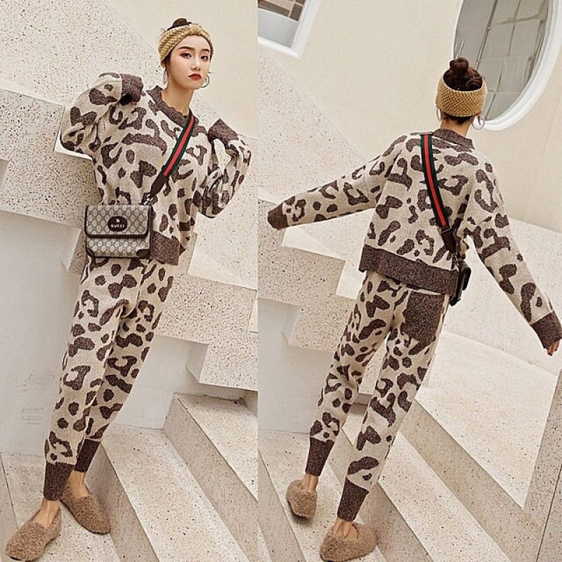 Leopard print crew neck sweater