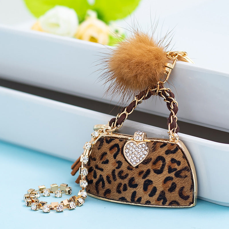 Mink Fur Key Ring Personalized Leopard Handbag