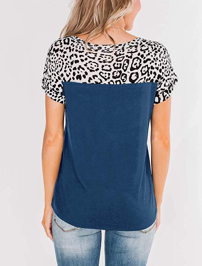 Leopard print stitching short sleeves