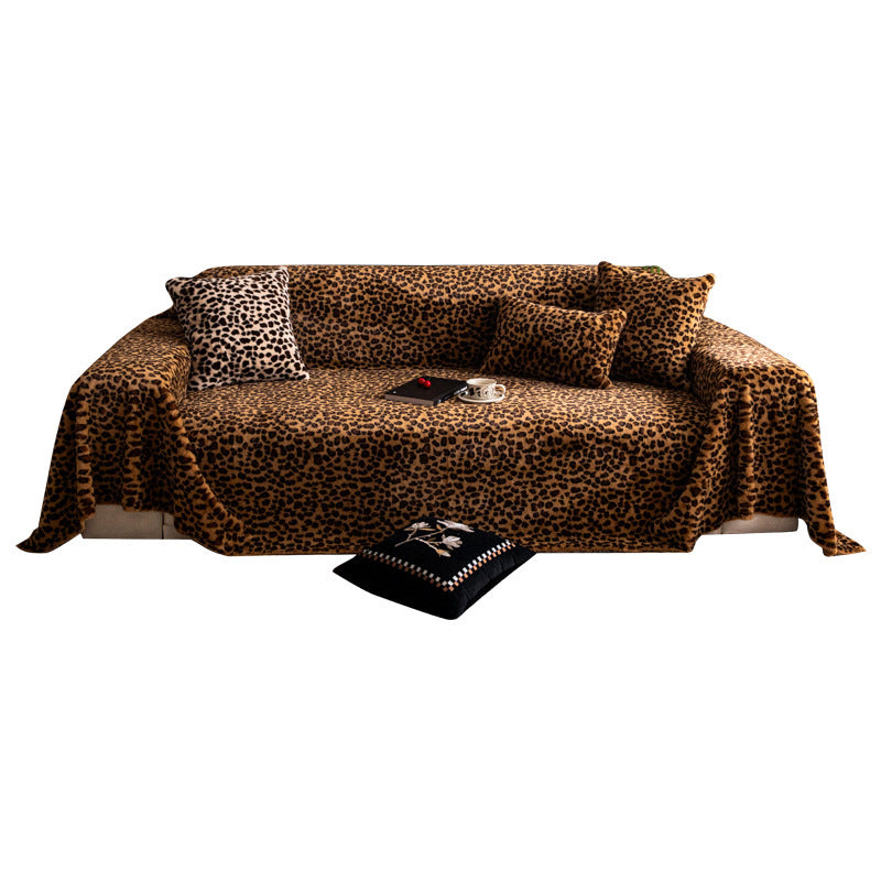 Winter Thickened Warm Leopard Plush Sofa Cushion Solid Color