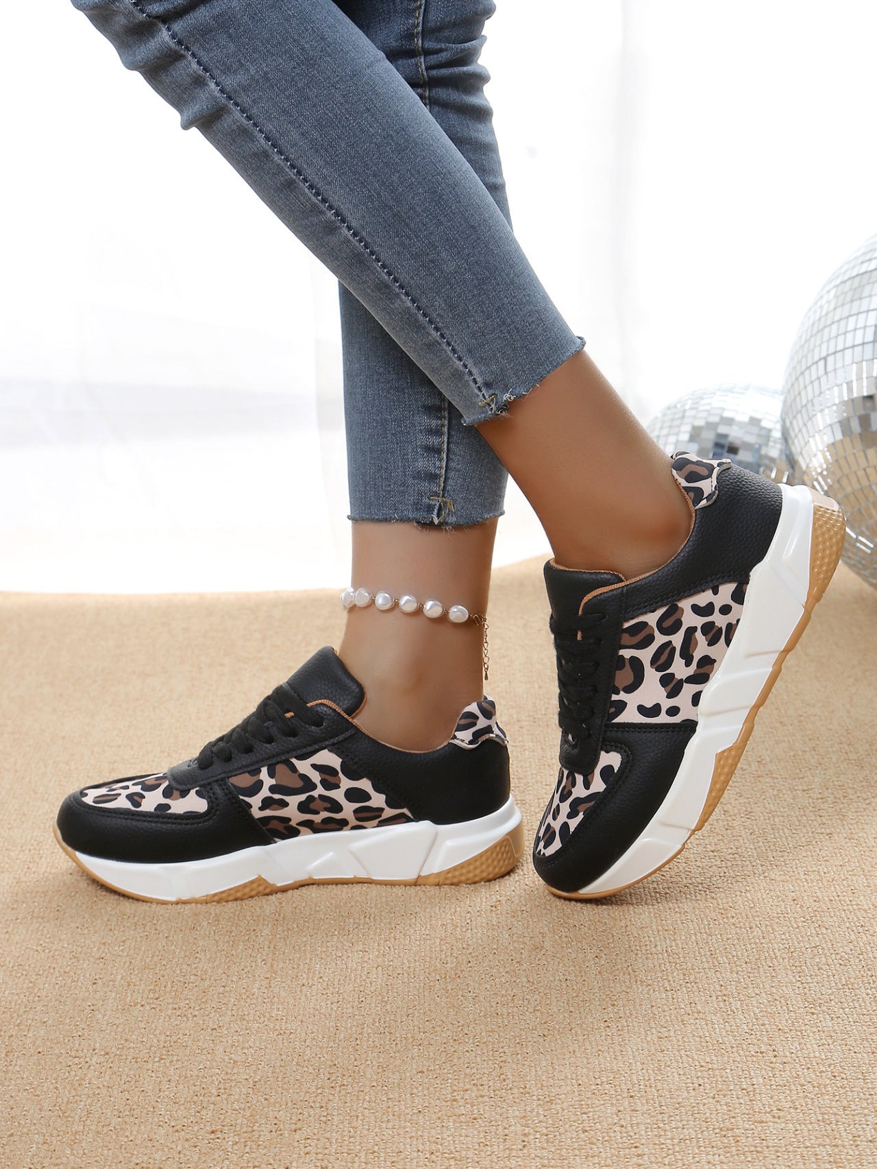 Leopard Print Casual Flache Schnürsenkel Sport Freizeitschuhe