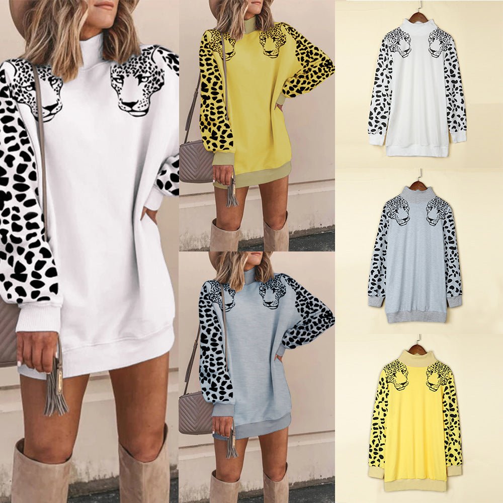High neck leopard sweatshirt