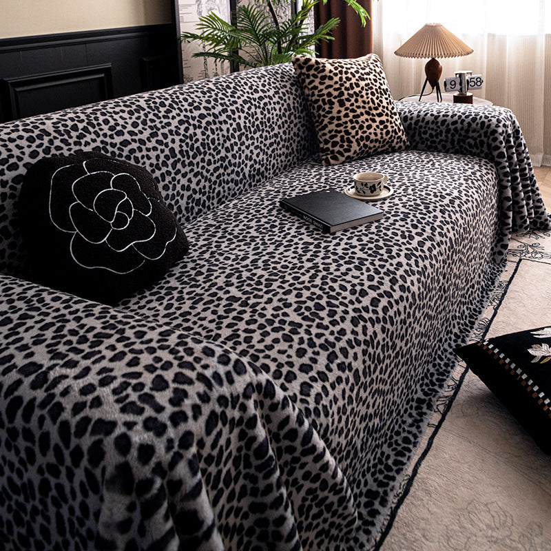 Winter Thickened Warm Leopard Plush Sofa Cushion Solid Color