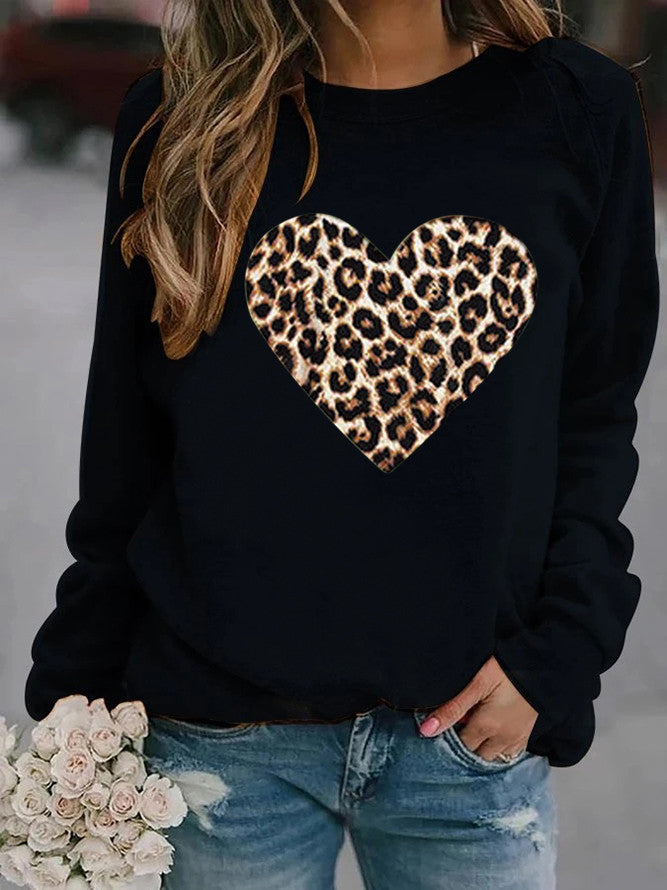 Leopard Love Printed Hoodless Plush Long Sleeve Sweater