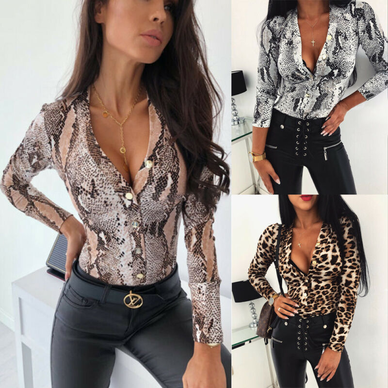 Leopard Snake Print Long Sleeve Jumpsuit