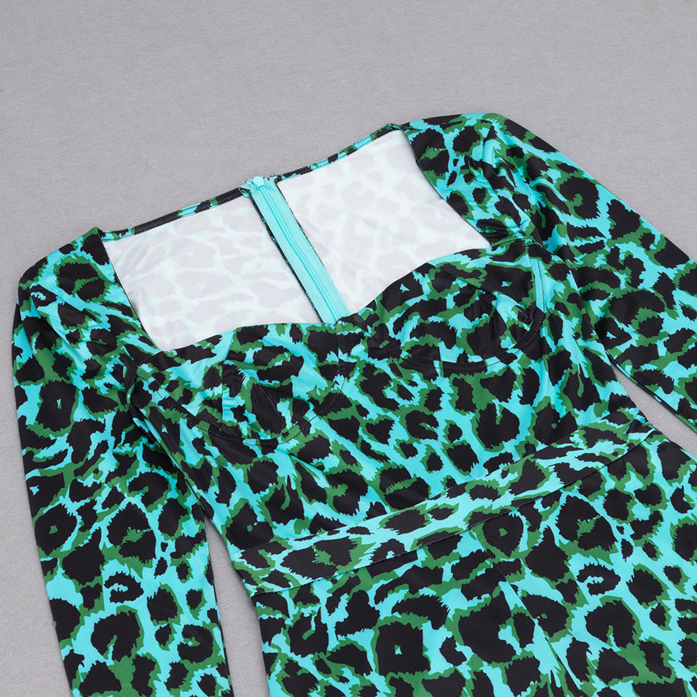 Woman Square-neck Fashion Leopard Print Jumpsuit